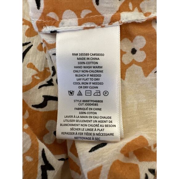 Joie Womens Fano Button Front Balloon Sleeve Top S Small Orange Floral Cotton - Picture 8 of 8